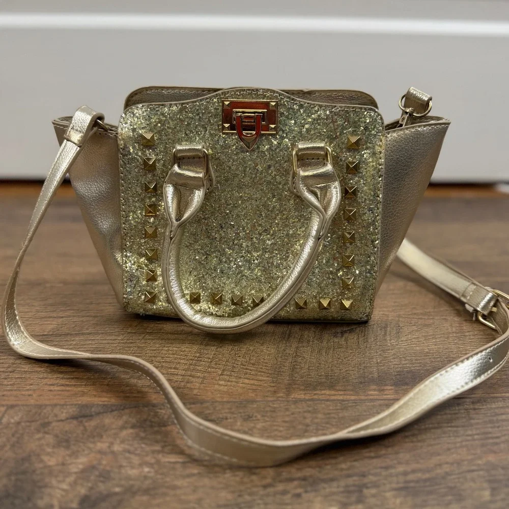 Chloe K New York Gold Glitter‎ Studded Mini Satchel Bag
